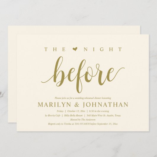 前夜の現代的な結婚式のリハーサルディナー 招待状 (正面/裏面)