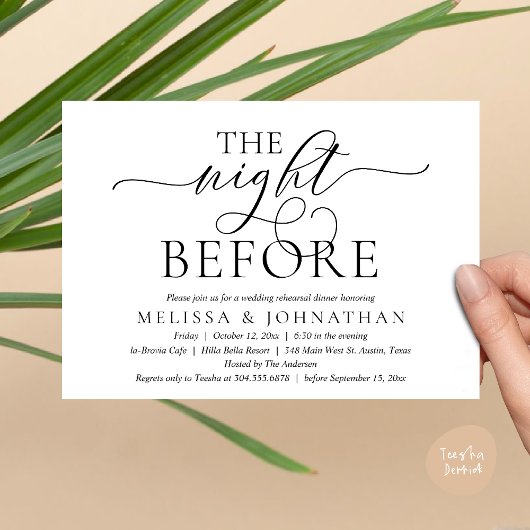 前夜の現代的な結婚式のリハーサルディナー 招待状