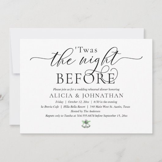 前夜の現代的な結婚式のリハーサルディナー 招待状 (正面)