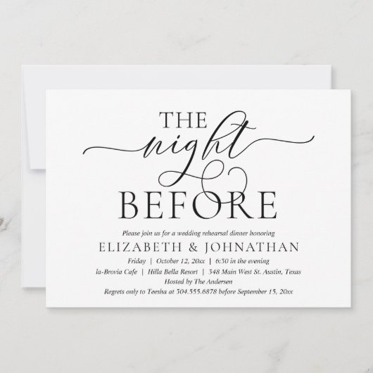 前夜の現代的な結婚式のリハーサルディナー 招待状 (正面)