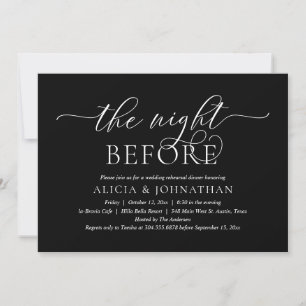 前夜の現代的な結婚式のリハーサルディナー, 現代のロマンチックなカリグラフィー, ブラック&ホワイト 招待状