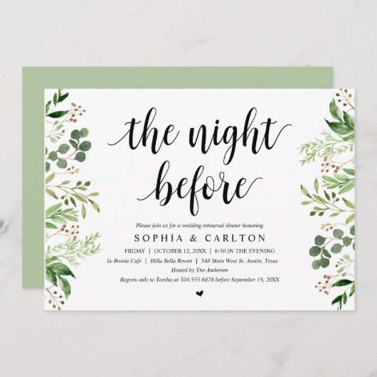 前夜の祝宴, 緑の装飾, リハーサルディナー 招待状 (正面/裏面)