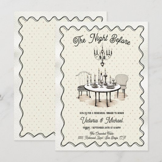 前夜の魅力的なリハーサルディナー 招待状 (正面/裏面)