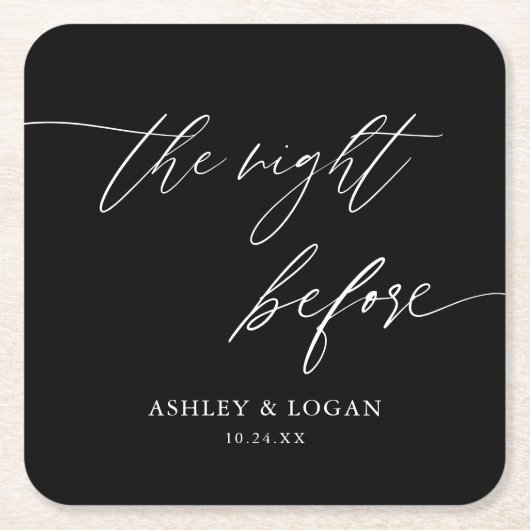 前夜祭 ラスティック ブラック リハーサル ディナー スクエアペーパーコースター (正面)