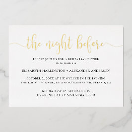 前夜。エレガント金ゴールド台本のリハーサル 箔招待状