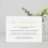 前夜。エレガント金ゴールド台本のリハーサル 箔招待状 (立ち正面)