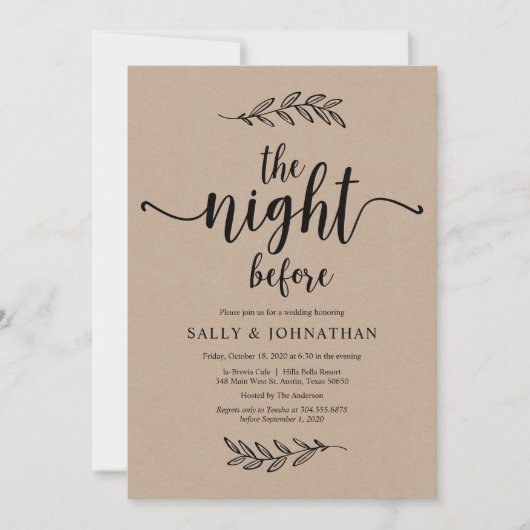 前夜、クラフト、リハ素朴ーサルディナー 招待状 (正面)