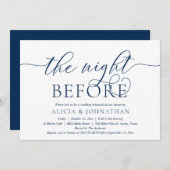 前夜、ネイビーブルー、リハーサルディナー 招待状 (正面/裏面)