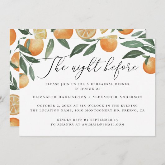 前夜。水彩柑橘類リハーサルディナー 招待状 (正面/裏面)