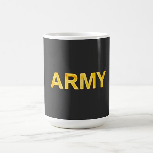 前後にArmyデザイン、黄色と白 コーヒーマグカップ (中央)