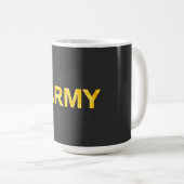 前後にArmyデザイン、黄色と白 コーヒーマグカップ (正面右)