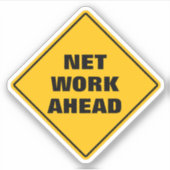 前方に黄色いダイヤモンドのネットワークに道路警戒標識 シール (正面)