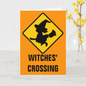 前方のほうきの柄で飛んでいる警告の魔法使い カード (黄色い花)