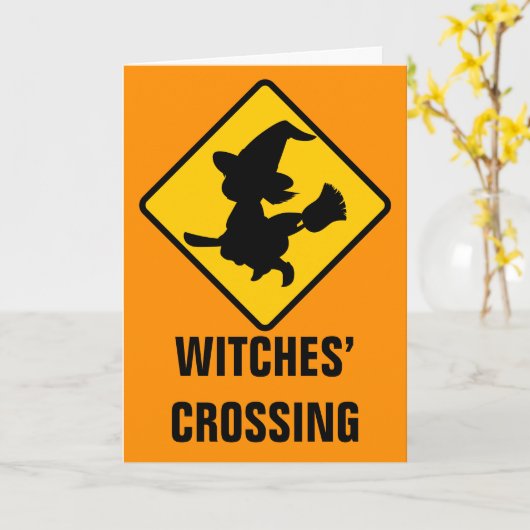 前方のほうきの柄で飛んでいる警告の魔法使い カード (黄色い花)