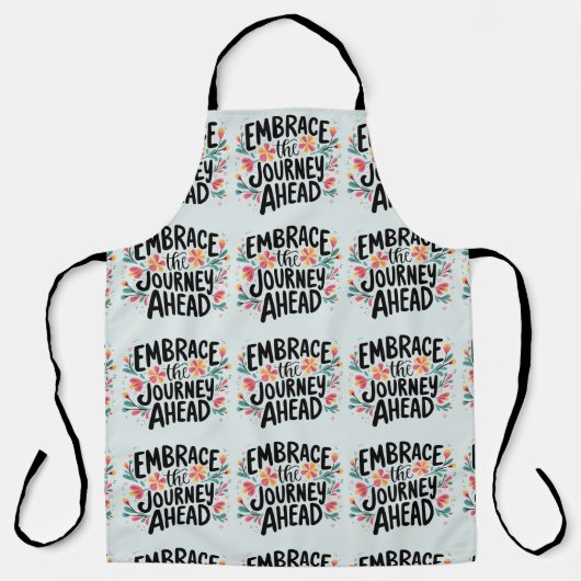 前方の旅を受け入れて ボホ フラワール タイポグラフィ エプロン (正面)
