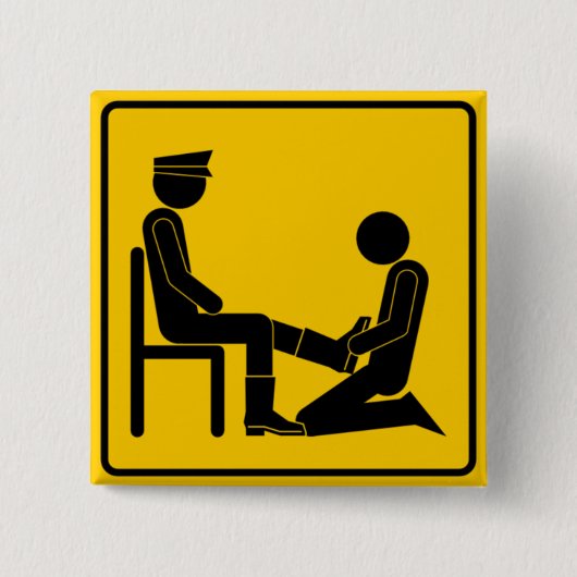 前方の警告のbootblack 缶バッジ (正面)