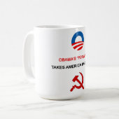 "前方オバマは"アメリカの-マグを後方に取ります コーヒーマグカップ (正面左)