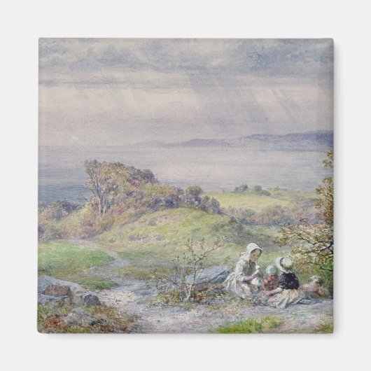 前景に子を含むコーストシーン マグネット (正面)