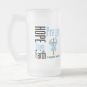 前立腺癌の希望愛信頼の祈りの言葉の十字 フロストグラスビールジョッキ (左)