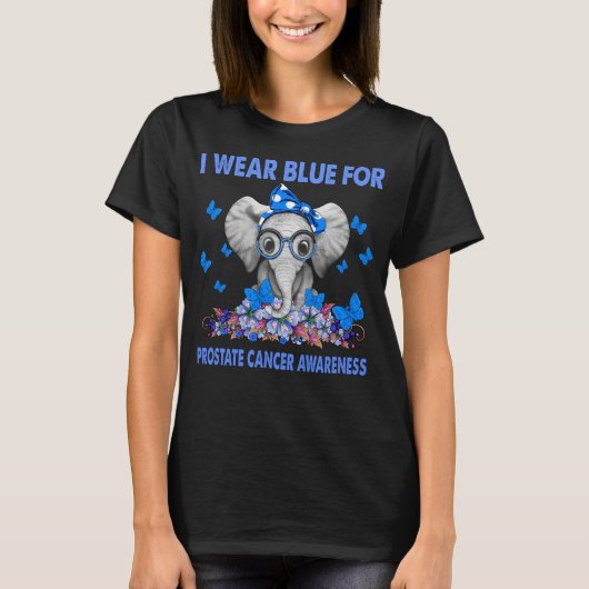 前立腺癌衣服用ゾウI認識度ブルー Tシャツ (正面)