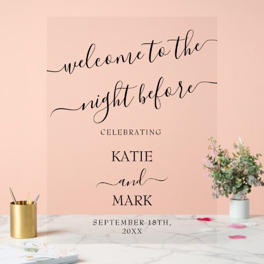 前結婚のリハーサルの夕食大歓迎夜 アクリルサイン (ウェディング)