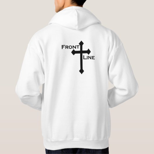 前線のフード付きスウェットシャツの白(前部か背部ロゴ) パーカ (裏面)