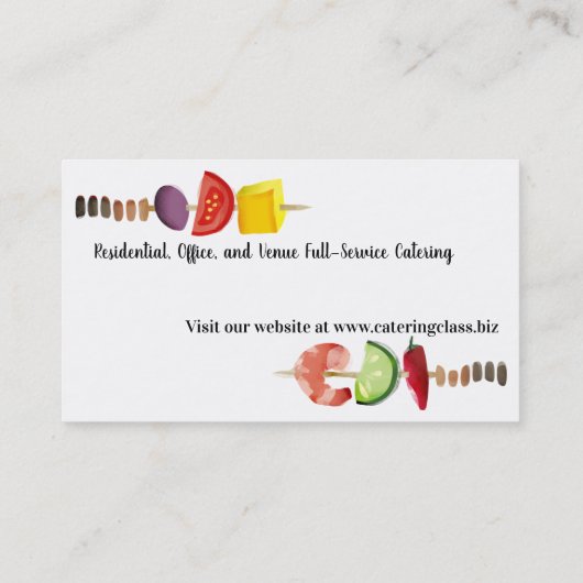 前菜のエビのkebabのシェフのケイタリングビジネスカード 名刺 (裏面)