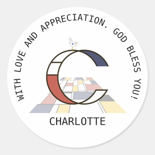 前衛アート・スタイル・モノグラム文字С ラウンドシール (正面)