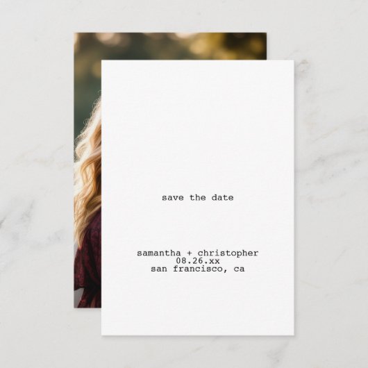 前衛的なホワイトミニマリストのバック結婚ズ写真 セーブザデート (正面/裏面)