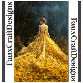 前衛黄色の花のドレスデコペ離れージ124 薄葉紙