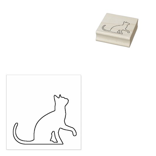 前足でスタンプを押しながら座る猫 ラバースタンプ (押印)