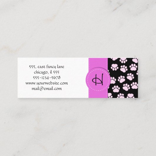 前足のパターン，犬のトリマー,ドッグウォーカー，ペットショップ スキニー名刺 (裏面)