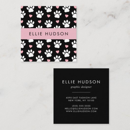 前足のパターン，犬のトリマー,ドッグウォーカー，ペットショップ スクエア名刺 (正面/裏面)