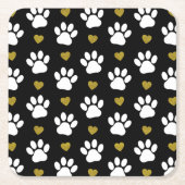 前足のパターン,犬の前足,白い前足,金ゴールドハート スクエアペーパーコースター (正面)