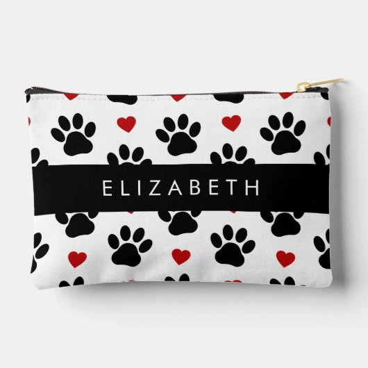 前足のパターン，黒い前足，赤いハート，名前 アクセサリーポーチ (裏面)