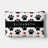 前足のパターン，黒い前足，赤いハート，名前 アクセサリーポーチ (正面)