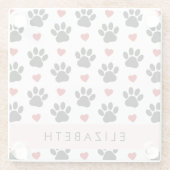 前足のパターン，黒い前足，赤いハート，名前 ガラスコースター (裏面)