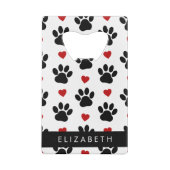 前足のパターン，黒い前足，赤いハート，名前 クレジットカード栓抜き (裏面)