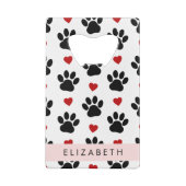 前足のパターン，黒い前足，赤いハート，名前 クレジットカード栓抜き (裏面)