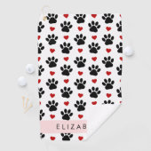 前足のパターン，黒い前足，赤いハート，名前 ゴルフタオル (インサイチュ)