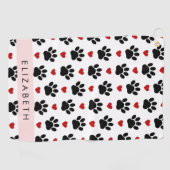 前足のパターン，黒い前足，赤いハート，名前 ゴルフタオル (横)