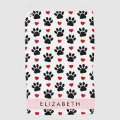 前足のパターン，黒い前足，赤いハート，名前 ゴルフタオル (正面)