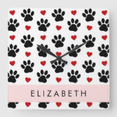 前足のパターン,黒い前足,赤いハート,名前 スクエア壁時計 (正面)