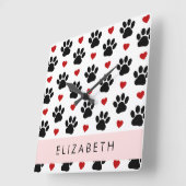 前足のパターン,黒い前足,赤いハート,名前 スクエア壁時計 (傾斜)