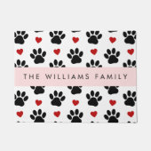 前足のパターン，黒い前足，赤いハート，名前 ドアマット (正面)