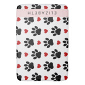 前足のパターン，黒い前足，赤いハート，名前 バスマット (正面縦)