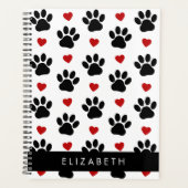 前足のパターン，黒い前足，赤いハート，名前 プランナー手帳 (正面)