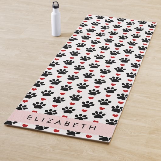 前足のパターン，黒い前足，赤いハート，名前 ヨガマット (インサイチュ)