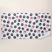 前足のパターン，黒い前足，赤い前足，ハート ビーチタオル (正面)