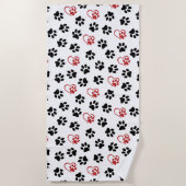 前足のパターン，黒い前足，赤い前足，ハート ビーチタオル (正面)